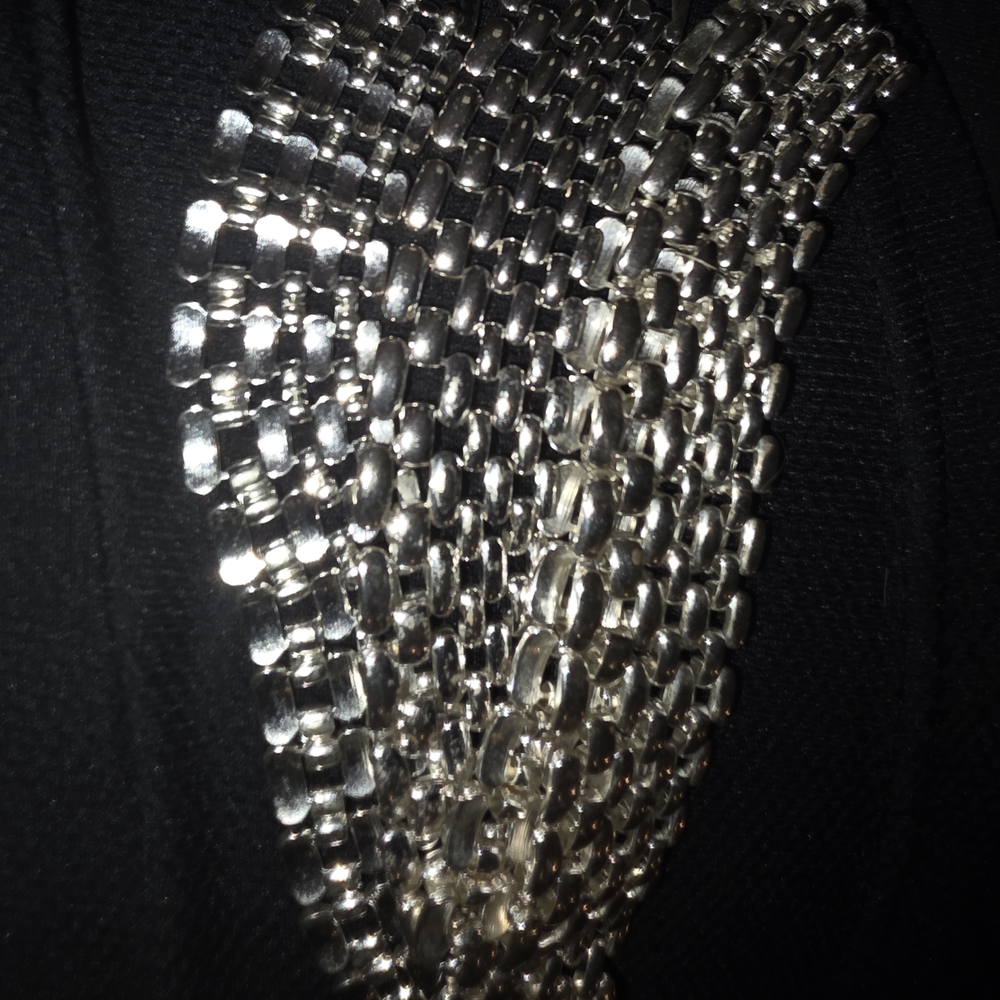 ​Vintage Multi-Row Panther Link Chain Silver Statement Necklace - Picture 2 of 5
